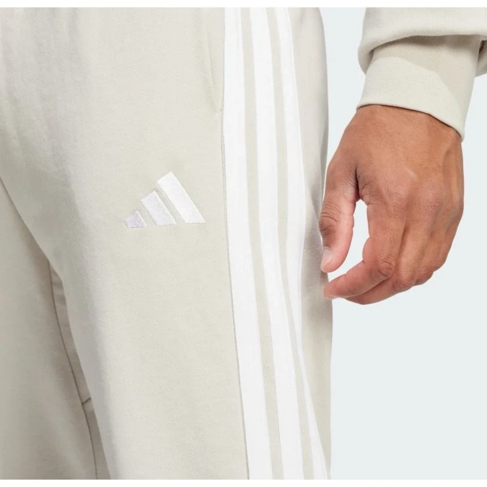 Adidas Pants Mens 2XL Beige Tan Khaki Tapered Cuff Sweatpant Jogger 3 Stripe Gym